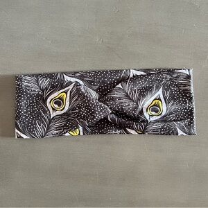 Black White Bright Yellow Peacock Feather Boho Bohemian Soft Comfy 3.5" Headband